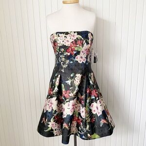 NWT Nicole Miller New York Strapless Black & Floral Circle Party Dress Size 14